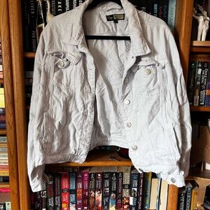 Nicely worn in white denim jacket​